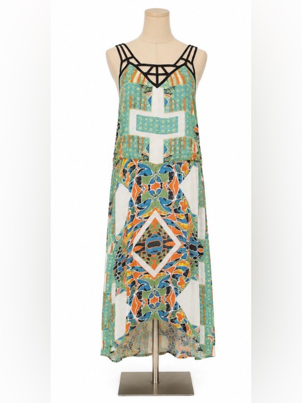 New Romantics by Free People Dress Size 10 Boho Printed Hi-Low Midi Maxi Strappy - Picture 1 of 4